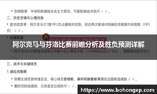 Bwin体育阿尔克马与芬洛比赛前瞻分析及胜负预测详解